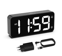HOMVILLA Reveil, Réveil Numérique avec Grand écran LED, 5-100% Luminosité, 90-120 DB Volume, 2 Alarmes, 12/24H, Fonction Snooze, Reveil sur Secteur (Adaptateur Inclure) Noir