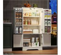 HOMVRA Buffet de cuisine 4 portes 60 x 40 x 120,5 cm avec LED à capteur, étagères réglables, MDF blanc