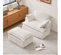 HOMVRA fauteuil compressé avec pouf, tissu côtelé beige, sans montage, 115 x 89 x 77 cm