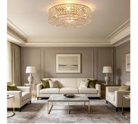 HOMVRA Lustre ventilateur de plafond encastrable cristal doré commande App et télécommande 6 vitesses réversible