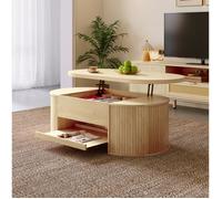 HOMVRA Table basse relevable 110x55,5x40 cm avec plateau réglable et étagère inférieure extensible, MDF, couleur naturelle