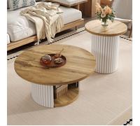 HOMVRA Table basse ronde, 75x75x50 cm avec table dappoint, MDF, couleur naturelle