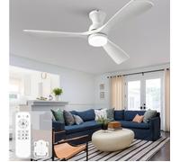HOMVRA Ventilateur de plafond 132 cm avec éclairage LED télécommande 3 pales en bois blanc 6 vitesses
