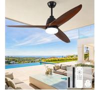 HOMVRA Ventilateur de plafond avec éclairage LED 3 pales en bois 6 vitesses moteur DC noyer et noir