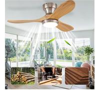 HOMVRA Ventilateur de plafond encastrable 36 pouces avec LED télécommande 3 pales bois massif 6 vitesses réversible