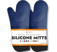 HOMWE Extra Long Professional Silicone Oven Mitt, Oven Mitts with Quilted Liner, Heat Resistant Pot Holders, Flexible Oven Gloves, Navy Blue, 1 Pair, 14.7 inch