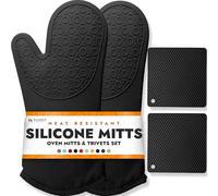 HOMWE Maniques en Silicone et potholders Gants de Cuisine Robustes pour Plan de Travail en Toute sécurité Trivet Mats maniques et maniques Noir