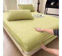 Homxi Drap Housse Ete et 2 Taies d'oreiller,200 x 220 CM x 30 CM,Cache Sommier Queen Size Coton Couleur Unie avec Motif de Fleurs Draps de Lit Vert Clair