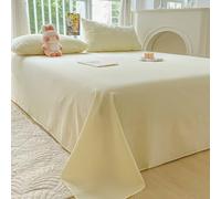 Homxi Draps et 2 Taies d'Oreillers,160 x 230 CM,Cache Sommier Queen Size Coton Couleur Unie Drap Housse pour Lit Double Beige Jaune