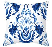 Homxi Housses de coussin carrées en flanelle décoratives pour maison, bureau, jardin, extérieur 50 x 50 cm, bleu blanc