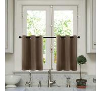 Homxi Lot 2 Rideaux Voilage Court Chambre,2 x 132W x 46H CM,Rideau de Cuisine Court Brun Couleur Unie Rideaux a Oeillet