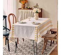 Homxi Nappe Protection Table Carrée,150 W x 150 L CM,Nappe Lavable Anti Tache Polyester Coton Motif Géométrique Jaune Nappe de Tables