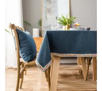 Homxi Nappe Table Rectangulaire de Jardin 130 W x 200 L CM,Nappe Table Exterieur Bleu Couleur Unie avec Bord Brodé Polyester Nappe de Table Anniversaire