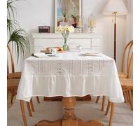 Homxi Nappe Tissu Anti Taches Carree 150 W x 150 L CM,Nappe de Salon Blanc Couleur Unie avec Volant Coton Nappe Table Basse Salon