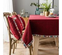 Homxi Petite Nappe Rectangulaire pour Table Salon 130 W x 220 L CM,Nappe Salon Rouge Couleur Unie avec Bord Brodé Polyester Nappe Anti Tache pour Table Jardin