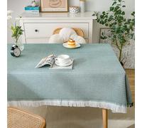 Homxi Petite Nappe Table Basse Rectangulaire,90 W x 180 L CM,Nappe Table Basse Salon Coton Couleur Unie avec Gland Vert Blanc Nappe Housse