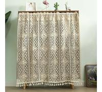 Homxi Rideaux Court 1 Pièce,1 x 100W x 120H CM,Petit Rideau Court Beige Fleur Broderie Vintage Crochet et Franges Rideaux Courts Cuisine Passe Rod Pocket