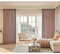 Homxi Rideaux Lot de 2 Rideau Opaque Occultant,2 x 137W x 244H CM,Rideau Occultant Chambre Gris Rose Épissage Couleur Unie Rideau a Crochet