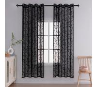 Homxi Rideaux Salon Lot de 2 Rideaux Voilage,2 x 140W x 175H CM,Rideaux en Tulle Noir Dentelle avec Motif de Feuilles Rideau a Oeillet