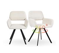 Homy Casa Lot de 2 chaises de salle à manger pivotantes à 360° en tissu beige crème avec accoudoirs et pieds en métal pour maison, étude, salon, cuisine, salle à manger, beige et pieds en chêne