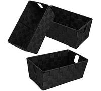 homyfort Lot de 3 paniers de rangement tissés avec poignées intégrées pour chambre à coucher, bureau, placard et chambre d'enfant, durables, noir, 29 x 16,5 x 11,4 cm