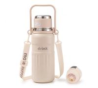 Homyl Bouteille isotherme avec paille et infuseur à thé, gour isotherme en métal pour sportifs et étudiants, Beige, 800ml