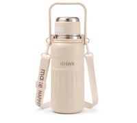 Homyl Bouteille isotherme avec paille et infuseur à thé, gour isotherme en métal pour sportifs et étudiants, Beige, 1000ml