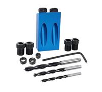 Homyl Gabarit de Perçage pour Trous de Poche En 14 Pièces, Guide de Perçage à 15°, avec 6 Manchons, Kit D'assemblage pour Tourillons à 15° (menuiserie)