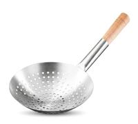 Homyl Passoire en Acier Inoxydable Écumoire Alimentaire Classique Manche Bois Solide Louche Résistante Ustensile pour Cuisine Professionnelle Adaptée à la Cuisson Repas Famille, 22 Cm