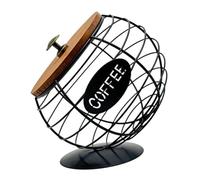Homyl Porte-capsules de Café Grande Capacité, Boîte à Capsules En Métal avec Couvercle En Bois, Panier de Rangement Moderne pour Le Comptoir, La Maison Ou L, Noir 12 Cm X 16.5 Cm