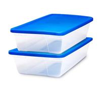Homz Grand bac de rangement transparent avec couvercle, résine plastique, bleu, 41 litres