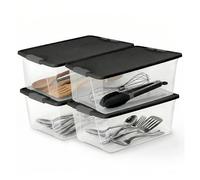 Homz Lot de 4 boîtes de rangement empilables en plastique transparent de 13,7 litres avec couvercle à verrouillage à clipser gris pour l'organisation de la maison et du bureau