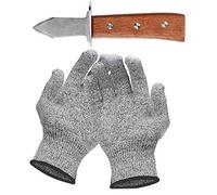 Hondex Couteau à Huîtres-Set, Inclure 17 cm Couteau Huitre et Paire de Gants de Protection de Grade 5, Manche en ChêNe de Grade A, pour les CrustacéS ou le Fromage PâTe Dure (Gant taille M)