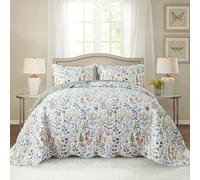HoneiLife Parure de lit 3 pièces avec Courtepointe pour Grand lit - Couvre-lit léger et réversible en Microfibre - Motif Floral Sauvage - pour Toutes Les Saisons