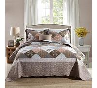 HoneiLife Parure de lit 3 pièces avec Courtepointe pour très Grand lit - Couvre-lit réversible en Microfibre à Motif Patchwork Floral pour Toutes Les Saisons - Rose Moka - Très Grand lit