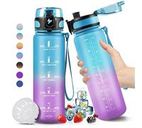 HoneyHolly Bouteille d'eau, Gourde 1L, Gourde Sport, Gourde Motivation avec Filtre et Marqueur de Temps, sans BPA, Étanche & Réutilisable, Gourde Ouvrir en un Clic pour Camping Voyage Gym Randonnée