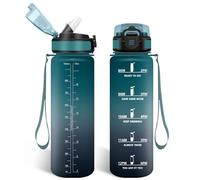 HoneyHolly Gourde 1l, Étanches, Gourde Paille, sans BPA & Réutilisable, Bouteille, Motivation Bouteille d'eau, Avec Marqueur de Temps, Water Bottle pour Gym, Ecole, Cyclisme, Plein air, Sport