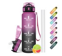 HoneyHolly Gourde 1l, Étanches, Gourde Paille, sans BPA & Réutilisable, Bouteille, Motivation Bouteille d'eau, Avec Marqueur de Temps, Water Bottle pour Gym, Ecole, Cyclisme, Plein air, Sport