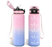 HoneyHolly Gourde 1l, Étanches, Gourde Paille, sans BPA & Réutilisable, Bouteille, Motivation Bouteille d'eau, Avec Marqueur de Temps, Water Bottle pour Gym, Ecole, Cyclisme, Plein air, Sport