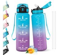 HoneyHolly Gourde 1l, Étanches, Gourde Paille, sans BPA & Réutilisable, Bouteille, Motivation Bouteille d'eau, Avec Marqueur de Temps, Water Bottle pour Gym, Ecole, Cyclisme, Plein air, Sport