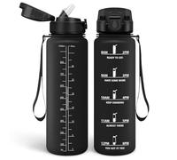 HoneyHolly Gourde 1l, Étanches, Gourde Paille, sans BPA & Réutilisable, Bouteille, Motivation Bouteille d'eau, Avec Marqueur de Temps, Gourde Sport pour Gym, Ecole, Cyclisme, Plein air, Sport