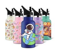 HoneyHolly Gourde inox 350 ml Sans BPA Anti-fuite Isol. sous vide Paille incluse Sport, yoga, camping, école