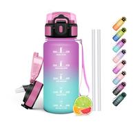 HoneyHolly Gourde Paille, Gourde 500ml, sans BPA & Étanches, Bouteille, Motivation Bouteille d'eau, Avec Marqueur de Temps, Petite Water Bollte pour Gym, Ecole, Cyclisme, Plein Air, Sport