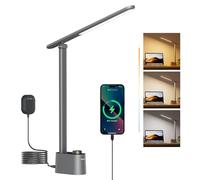 Honeywell Lampe à de Bureau,Sunturalux™ Lampes de Bureau Grises pour Bureau | Lampe LED de bureau pliable avec chargeur USB-C/A, RG0 sans bleu, CRI 95, gradation continue 10%-100%, 3 temp. (3000K-5000K).