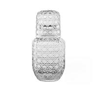 HONGBA Carafe à eau de chevet en verre gaufré vintage avec gobelet, ensemble pichet 18,5 oz for table chambre coucher et rangement rince-bouche salle bain(Gem flower)