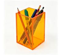 HONGBA Porte-stylo carré transparent en acrylique 7 x 10 cm, pot à crayons de bureau multicolore, organisateur pinceaux maquillage polyvalent for le, l'école, rangement(Orange,1pcs)