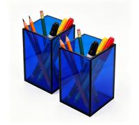 HONGBA Porte-stylo carré transparent en acrylique 7 x 10 cm, pot à crayons de bureau multicolore, organisateur pinceaux maquillage polyvalent for le, l'école, rangement(Blue,2pcs)