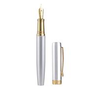 Hongdian N11 Stylo-plume, plume extra fine et souple plaquée or, design géométrique octogonal argent platine & étui en métal