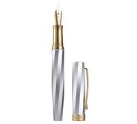 Hongdian N11 Stylo-plume, plume fine douce plaquée or, design géométrique en argent platine et twill avec étui en métal