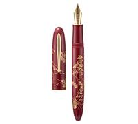 Hongdian N23 Stylo plume lapin rouge, pointe extra fine en iridium avec bordure dorée, motif sculpté de lapin porte-bonheur du Nouvel An, d'écriture lisse avec convertisseur et boîte à stylo en métal